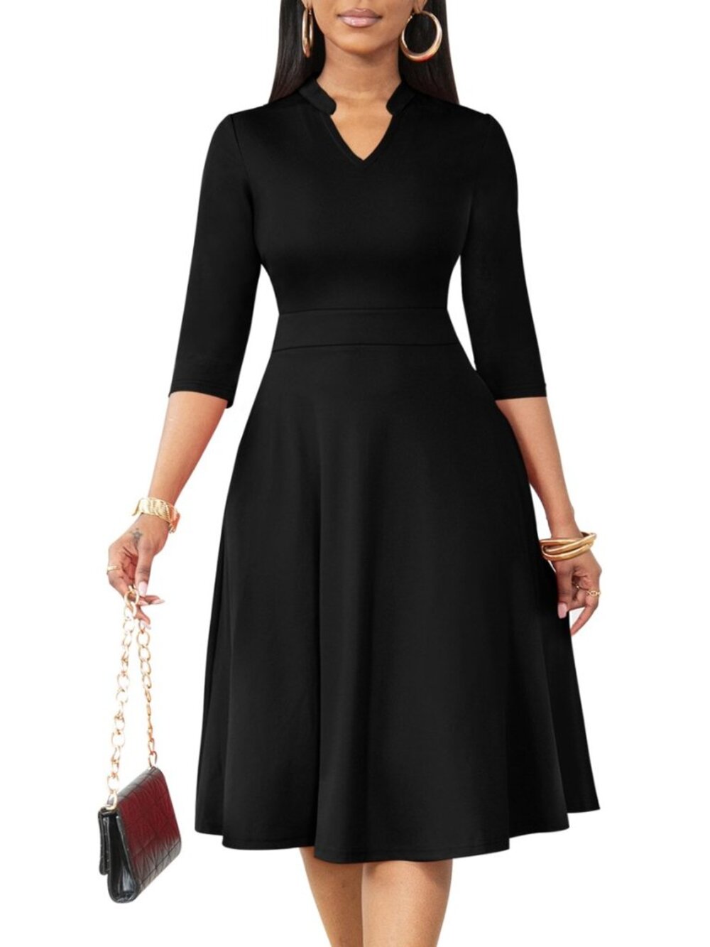 Casual Dresses for Women Stand Collar Church Fit and Flare Dress